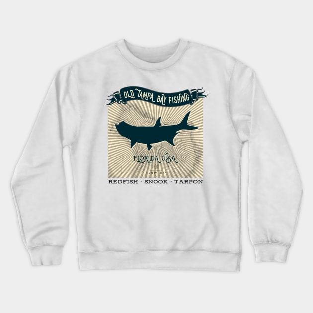 Old Tampa Bay Florida Fishing Tarpon Crewneck Sweatshirt by HighBrowDesigns